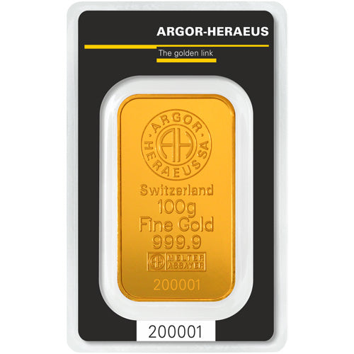 100 Gram Argor Heraeus Kinebar Gold Bar (New w/ Assay)