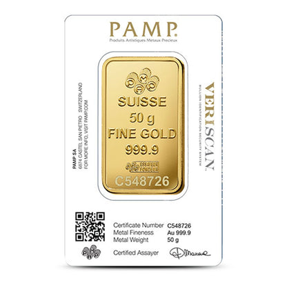 50 Gram PAMP Suisse Fortuna Veriscan Gold Bar (New, w/ Assay) 2/28/2025