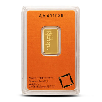 5 Gram Valcambi Gold Bar (New w/ Assay)