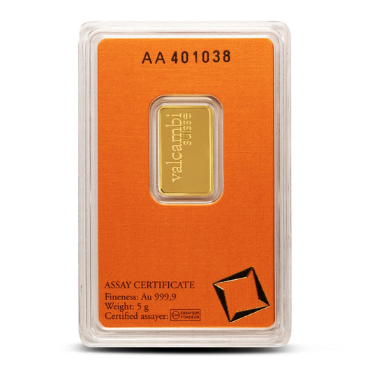 5 Gram Valcambi Gold Bar (New w/ Assay)