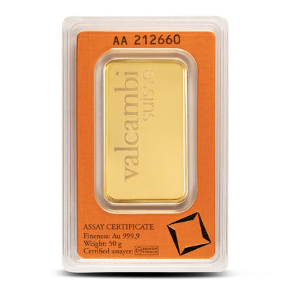 50 Gram Valcambi Gold Bar (New w/ Assay)