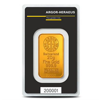 20 Gram Argor Heraeus Kinebar Gold Bar (New w/ Assay)